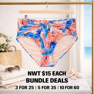 Tropical High Waist Swim Bottom Ruched Bikini Catalina S-XL NWT